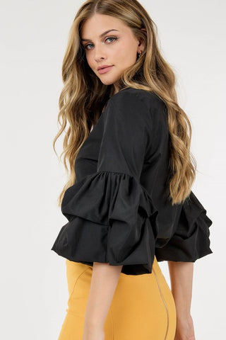 The CQ by CQ Puff Sleeve Poplin Blouse- Anicoletta's Boutique | Fashion Forward Luxury Women's Clothing