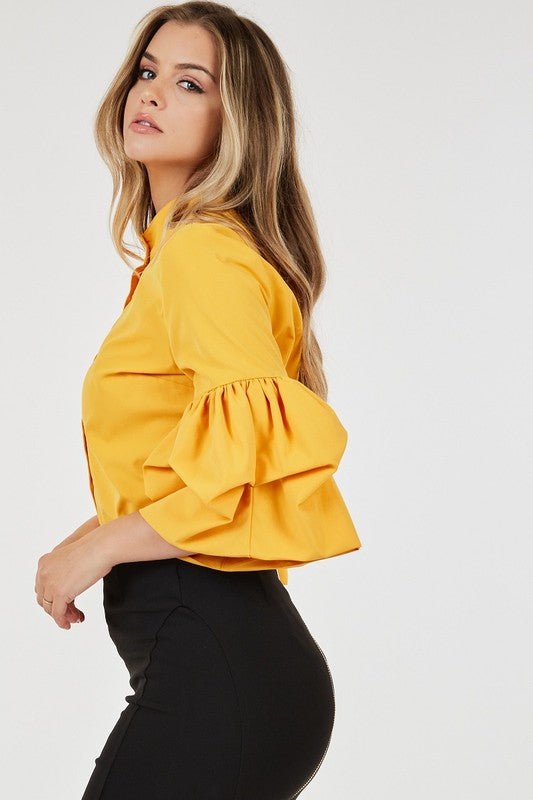 The CQ by CQ Puff Sleeve Poplin Blouse- Anicoletta's Boutique | Fashion Forward Luxury Women's Clothing