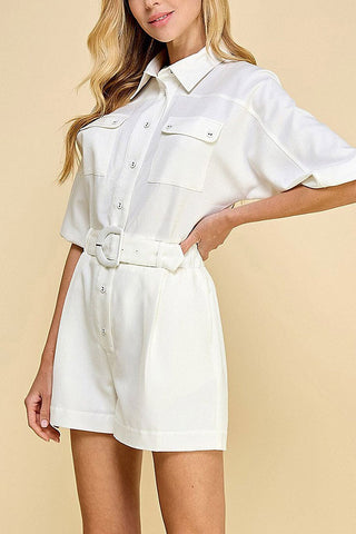 The White Summer Belted Romper- Anicoletta's Boutique | Fashion Forward Luxury Women's Clothing