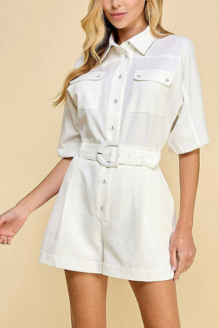 The White Summer Belted Romper- Anicoletta's Boutique | Fashion Forward Luxury Women's Clothing