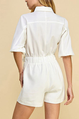 The White Summer Belted Romper- Anicoletta's Boutique | Fashion Forward Luxury Women's Clothing