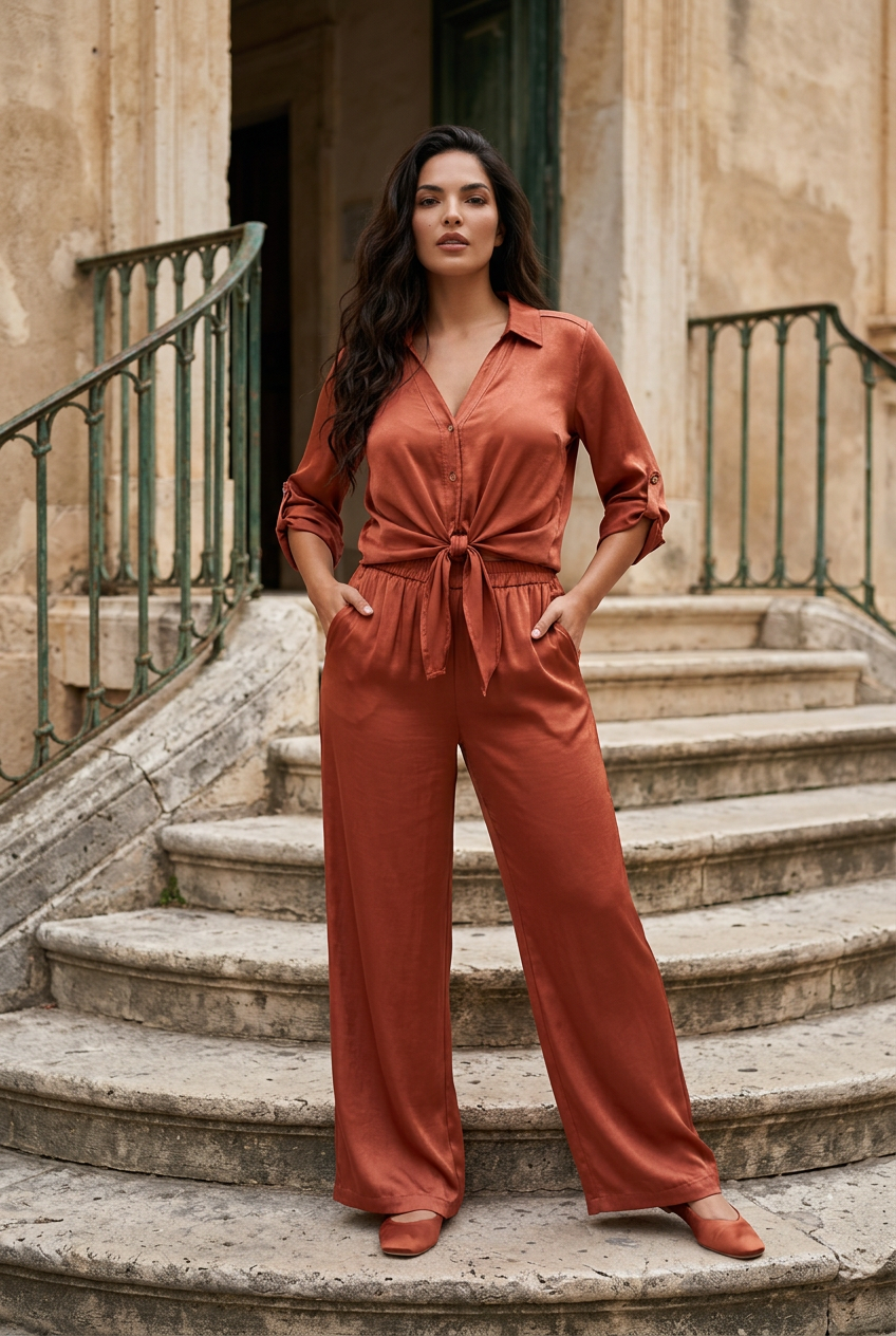 The Eva Satin Crop & Top Pant Set- Anicoletta's Boutique | Fashion Forward Luxury Women's Clothing