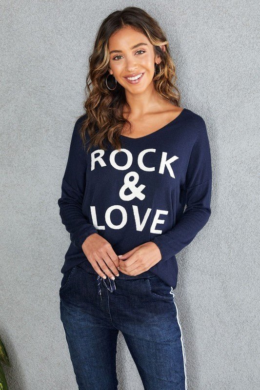 The Fuzzy Rock & Love Sweater- Anicoletta's Boutique | Fashion Forward Luxury Women's Clothing
