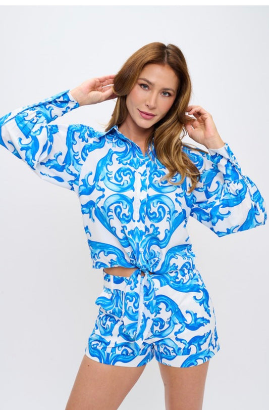 The OVI Sea Blue Shorts- Anicoletta's Boutique | Fashion Forward Luxury Women's Clothing