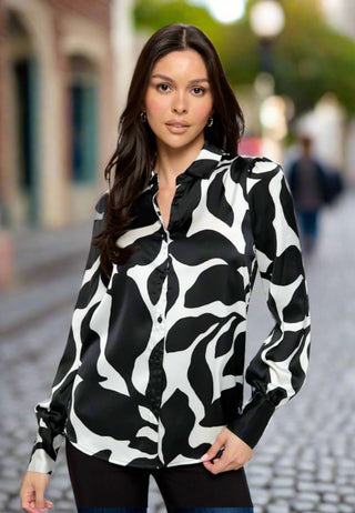 The B&W OVI Blouse- Anicoletta's Boutique | Fashion Forward Luxury Women's Clothing