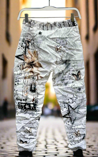 The You’re Star, Butterflies, and Flowers Italian Crinkle Joggers- Anicoletta's Boutique | Fashion Forward Luxury Women's Clothing