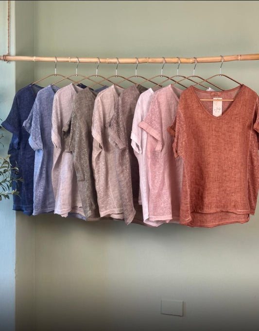 The Perfect Linen V-Neck Top- Anicoletta's Boutique | Fashion Forward Luxury Women's Clothing