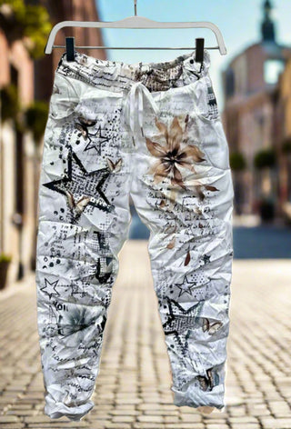 The You’re Star, Butterflies, and Flowers Italian Crinkle Joggers- Anicoletta's Boutique | Fashion Forward Luxury Women's Clothing