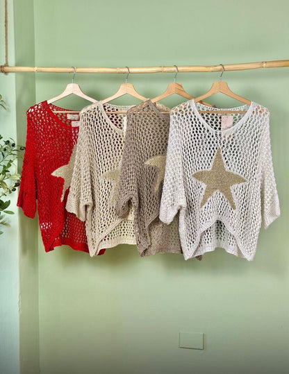 The Gold Star Crochet Sweater- Anicoletta's Boutique | Fashion Forward Luxury Women's Clothing