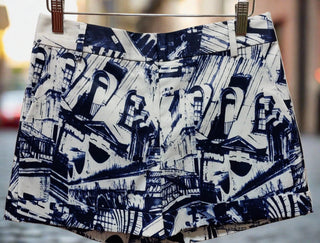 The OVI Blue and White Print Shorts- Anicoletta's Boutique | Fashion Forward Luxury Women's Clothing