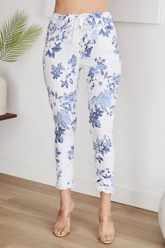 The Garden Floral Crinkle Italian Joggers- Anicoletta's Boutique | Fashion Forward Luxury Women's Clothing