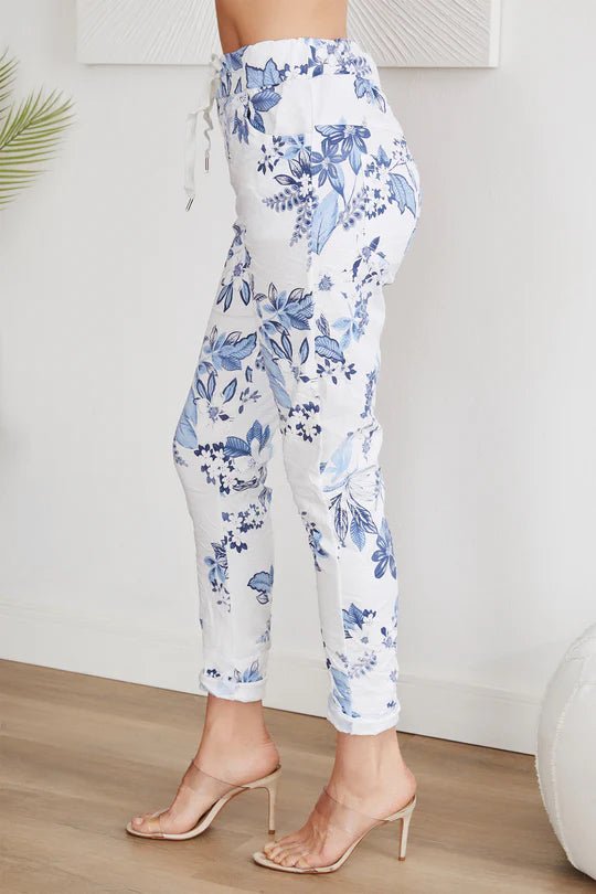 The Garden Floral Crinkle Italian Joggers- Anicoletta's Boutique | Fashion Forward Luxury Women's Clothing