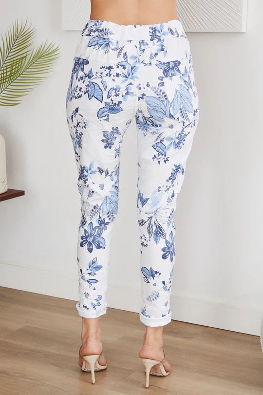 The Garden Floral Crinkle Italian Joggers- Anicoletta's Boutique | Fashion Forward Luxury Women's Clothing