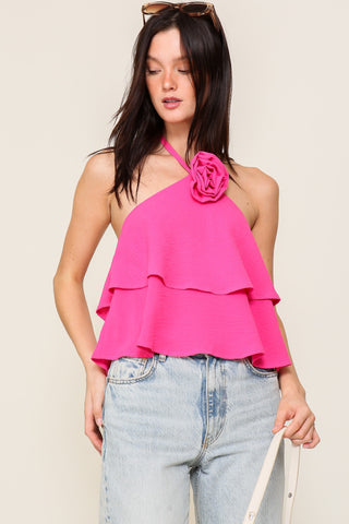 The Floral Pin Halter Tiered Top- Anicoletta's Boutique | Fashion Forward Luxury Women's Clothing