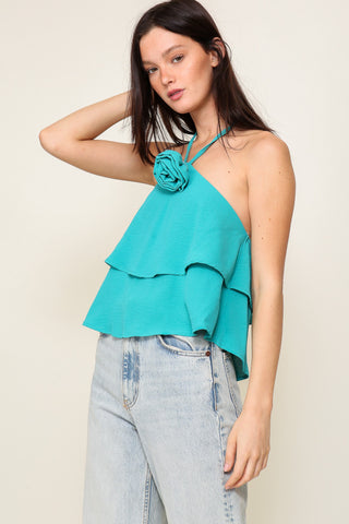 The Floral Pin Halter Tiered Top- Anicoletta's Boutique | Fashion Forward Luxury Women's Clothing