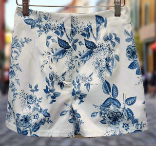 The OVI Blue Roses and Leaves Shorts- Anicoletta's Boutique | Fashion Forward Luxury Women's Clothing