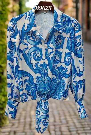 The OVI Sea Blue Blouse- Anicoletta's Boutique | Fashion Forward Luxury Women's Clothing