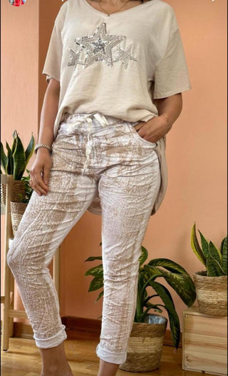 The Paint Brushed Crinkle Italian Joggers- Anicoletta's Boutique | Fashion Forward Luxury Women's Clothing