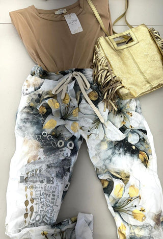 The Bright Flowers Crinkle Italian Joggers- Anicoletta's Boutique | Fashion Forward Luxury Women's Clothing