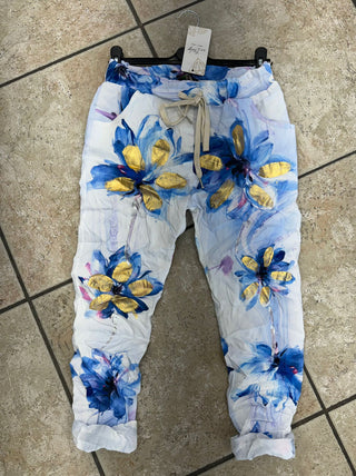 The Bright Flowers Crinkle Italian Joggers- Anicoletta's Boutique | Fashion Forward Luxury Women's Clothing