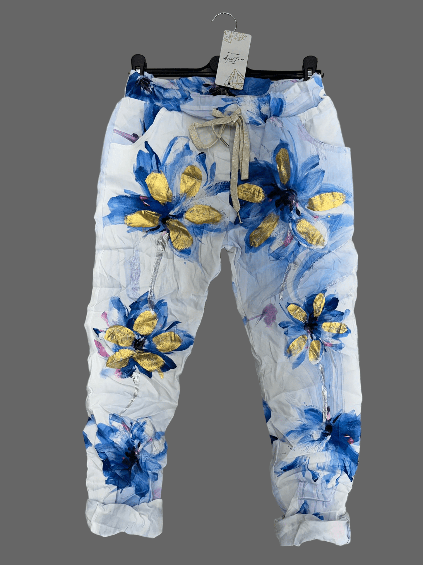 The Bright Flowers Crinkle Italian Joggers- Anicoletta's Boutique | Fashion Forward Luxury Women's Clothing