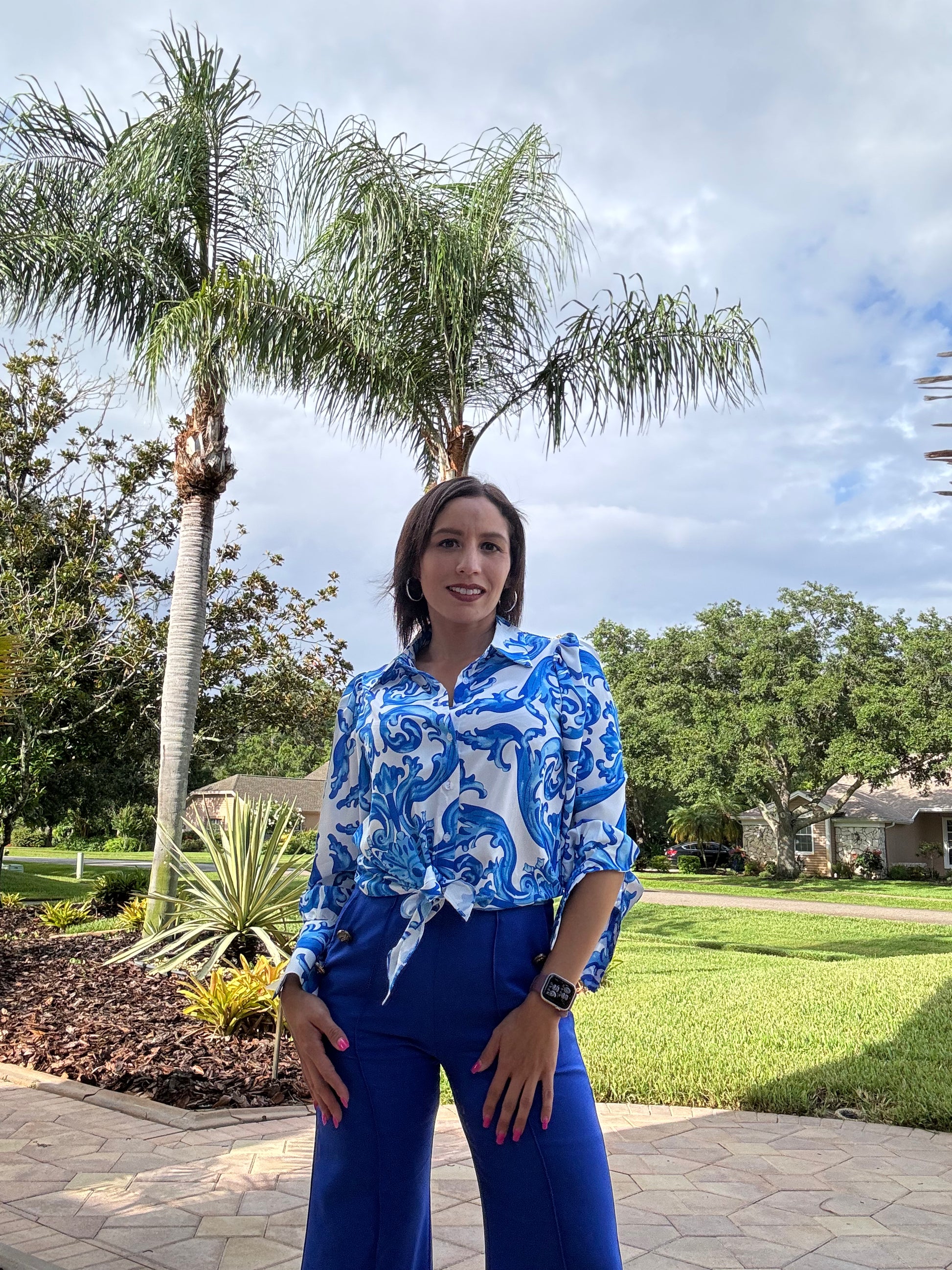 The OVI Blue Ocean Blouse- Anicoletta's Boutique | Fashion Forward Luxury Women's Clothing