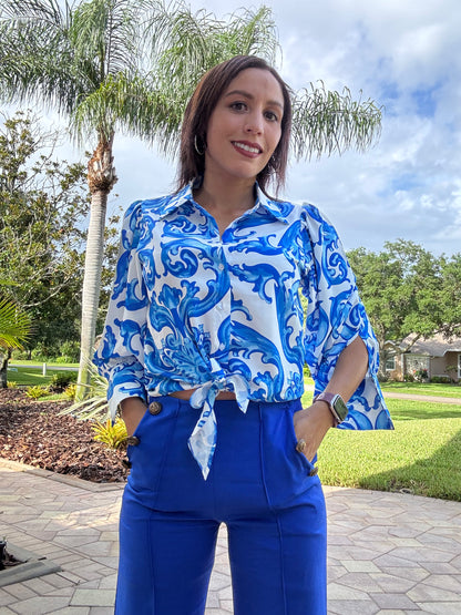 The OVI Blue Ocean Blouse- Anicoletta's Boutique | Fashion Forward Luxury Women's Clothing