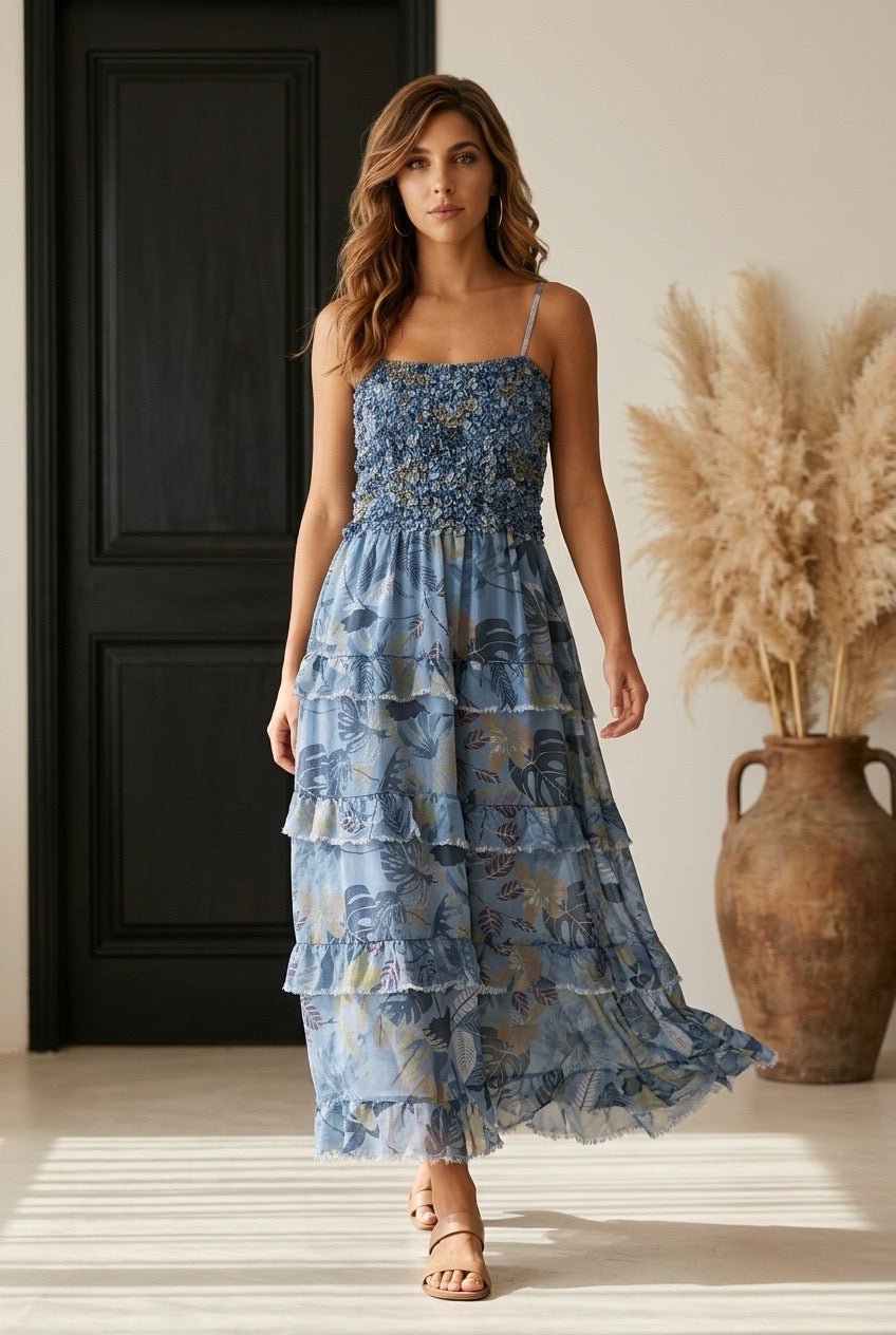 The Popcorn Tube Italian Floral Maxi Dress- Anicoletta's Boutique | Fashion Forward Luxury Women's Clothing