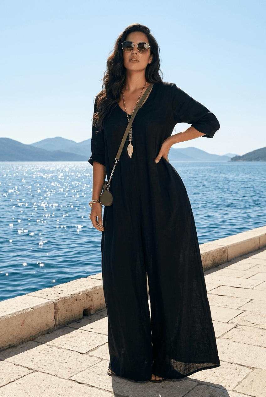 The Linen Palazzo Jumpsuit- Anicoletta's Boutique | Fashion Forward Luxury Women's Clothing