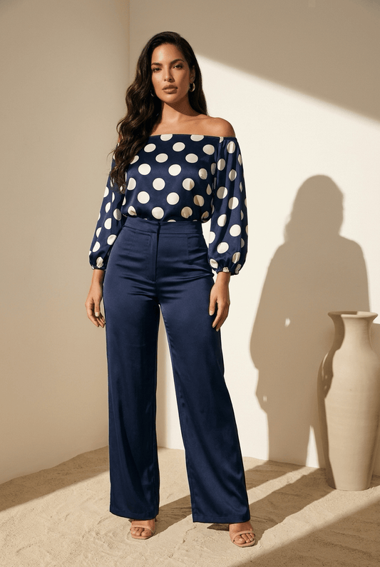 The Satin Polka Dot Satin Italian Blouse- Anicoletta's Boutique | Fashion Forward Luxury Women's Clothing