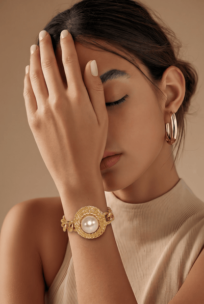 The Gold Pearl Bracelet and Ring Turkish Set- Anicoletta's Boutique | Fashion Forward Luxury Women's Clothing