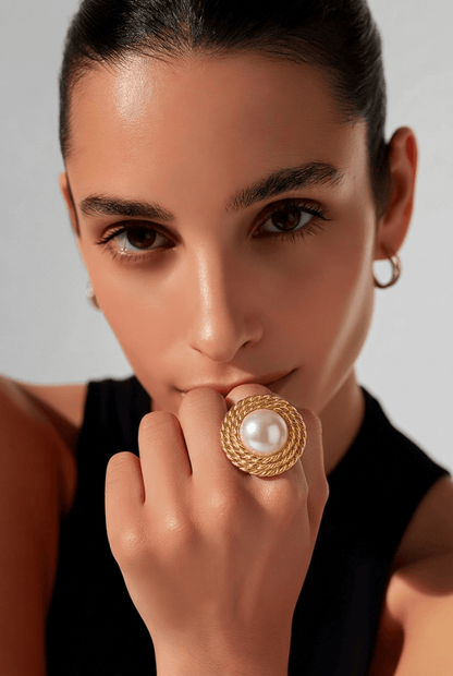 The Gold Pearl Bracelet and Ring Turkish Set- Anicoletta's Boutique | Fashion Forward Luxury Women's Clothing