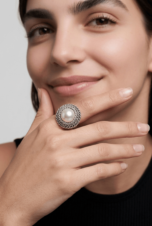 Silver Pearl Bracelet & Ring Turkish Set- Anicoletta's Boutique | Fashion Forward Luxury Women's Clothing