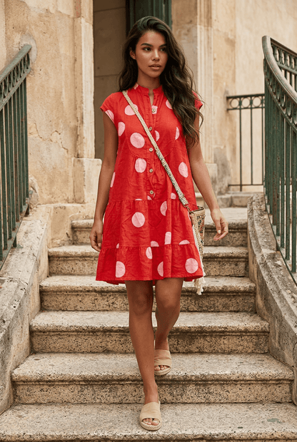 The Polka Dots Italian Linen Dress- Anicoletta's Boutique | Fashion Forward Luxury Women's Clothing