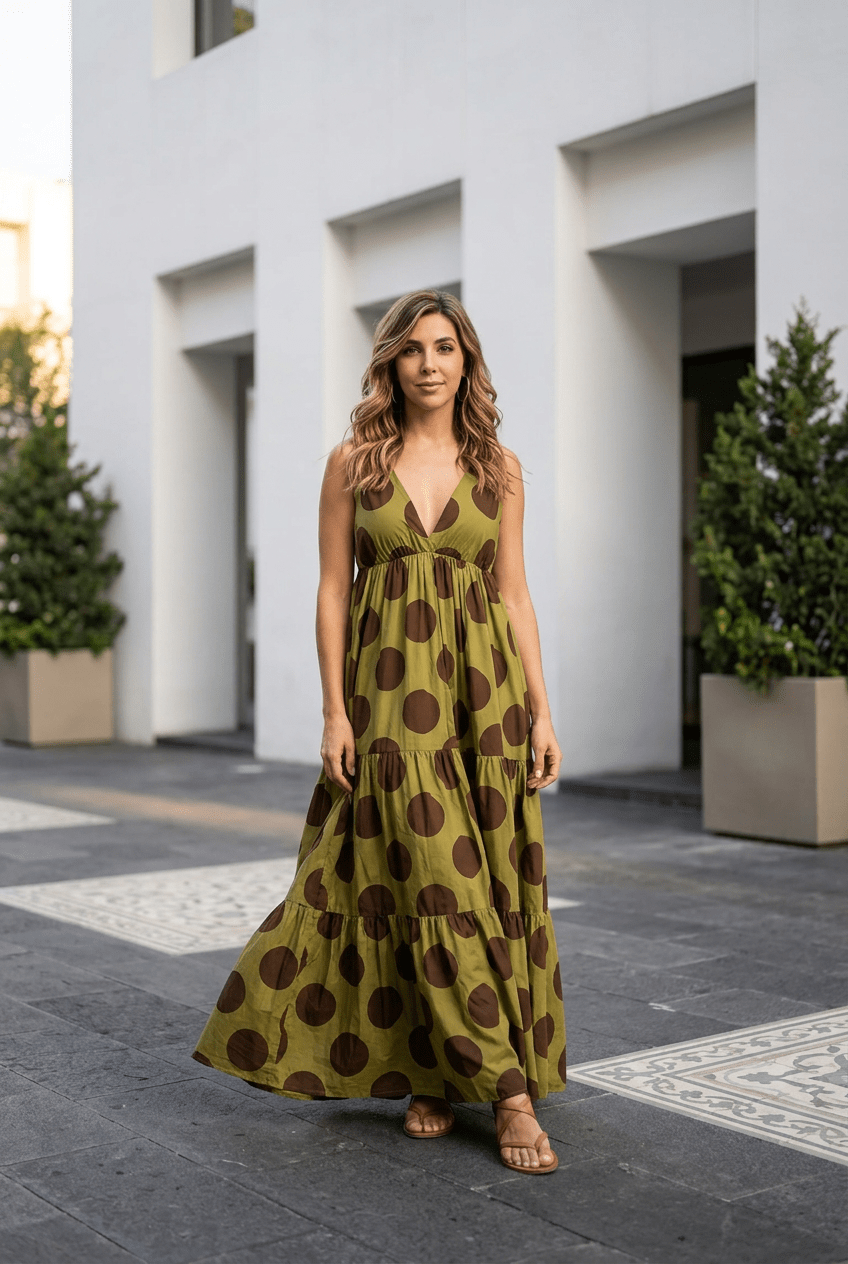 The Polka Dot Tiered Maxi Dress- Anicoletta's Boutique | Fashion Forward Luxury Women's Clothing
