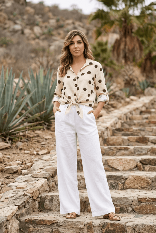 The Summer Polka Dot Tie Up Top- Anicoletta's Boutique | Fashion Forward Luxury Women's Clothing