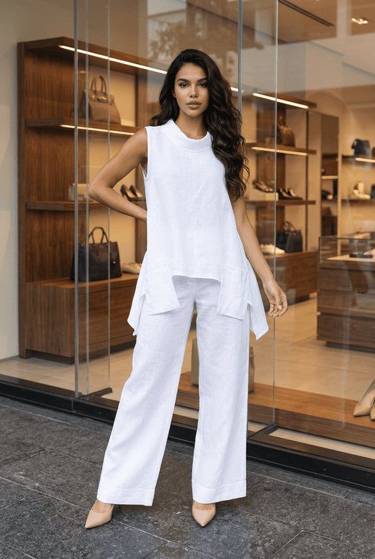 The Luna Mock Neck Sleeveless Top & Pants Set- Anicoletta's Boutique | Fashion Forward Luxury Women's Clothing
