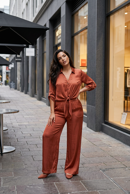 The Eva Satin Crop & Top Pant Set- Anicoletta's Boutique | Fashion Forward Luxury Women's Clothing