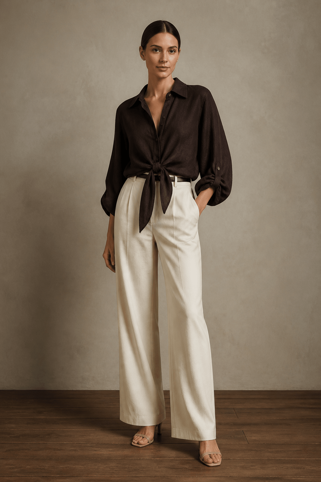 The Linen Cropped Tie Blouse- Anicoletta's Boutique | Fashion Forward Luxury Women's Clothing