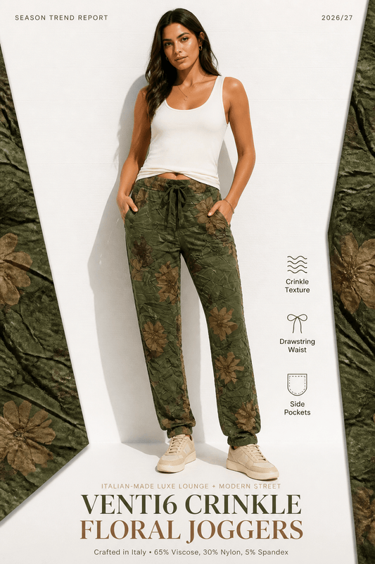 The Jardin Floral Print Crinkle Italian Joggers- Anicoletta's Boutique | Fashion Forward Luxury Women's Clothing