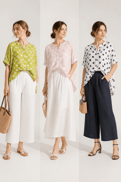The Polka Dot Hi Low Linen Blouse- Anicoletta's Boutique | Fashion Forward Luxury Women's Clothing