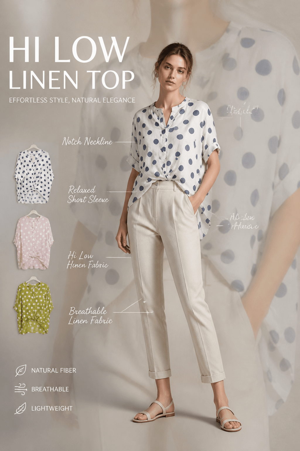 The Polka Dot Hi Low Linen Blouse- Anicoletta's Boutique | Fashion Forward Luxury Women's Clothing