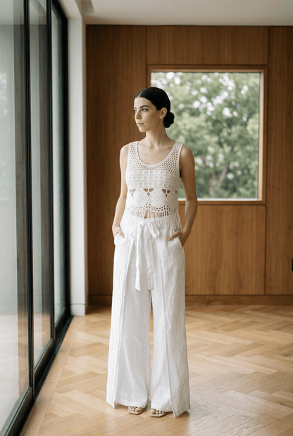 The Italian Wide Pleated Linen Palazzo Pants- Anicoletta's Boutique | Fashion Forward Luxury Women's Clothing