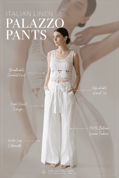 The Italian Wide Pleated Linen Palazzo Pants- Anicoletta's Boutique | Fashion Forward Luxury Women's Clothing