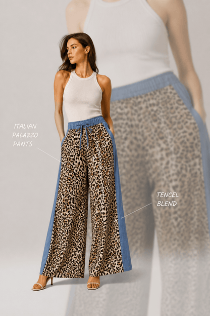 The Animal Print Italian Palazzo Pants- Anicoletta's Boutique | Fashion Forward Luxury Women's Clothing