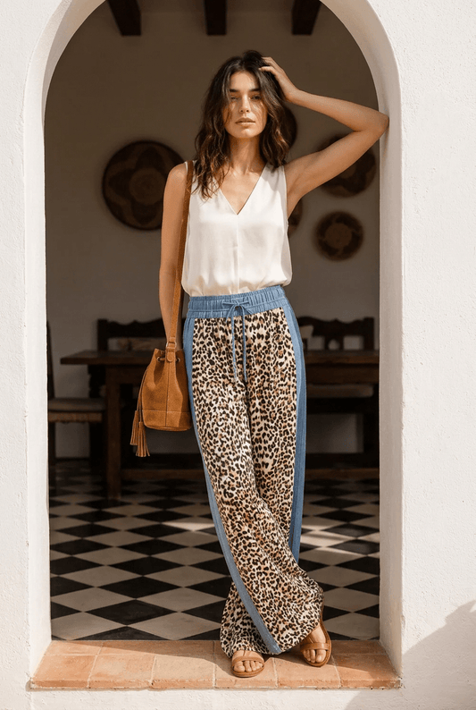 The Animal Print Italian Palazzo Pants- Anicoletta's Boutique | Fashion Forward Luxury Women's Clothing