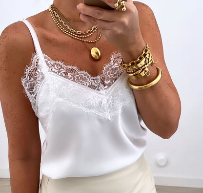 The Lace Satin Italian Cami- Anicoletta's Boutique | Fashion Forward Luxury Women's Clothing