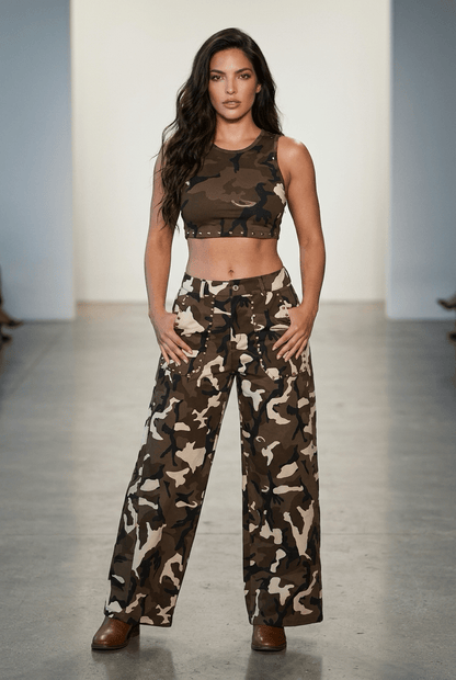 The Camouflage Barrel Pants | Camo Print Pants- Anicoletta's Boutique | Fashion Forward Luxury Women's Clothing