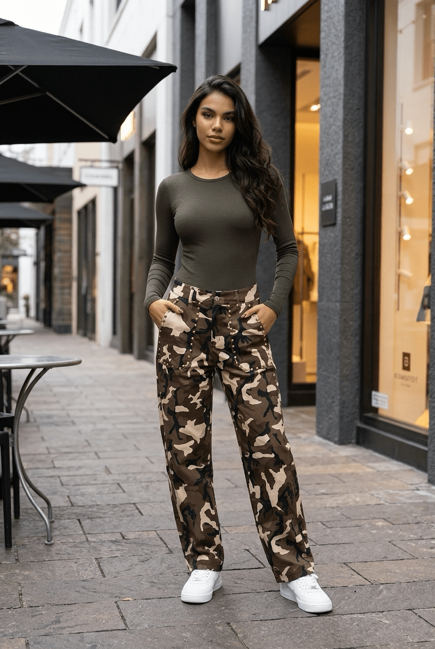 The Camouflage Barrel Pants | Camo Print Pants- Anicoletta's Boutique | Fashion Forward Luxury Women's Clothing