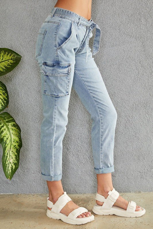 The Venti6 Denim Cargo Pants- Anicoletta's Boutique | Fashion Forward Luxury Women's Clothing